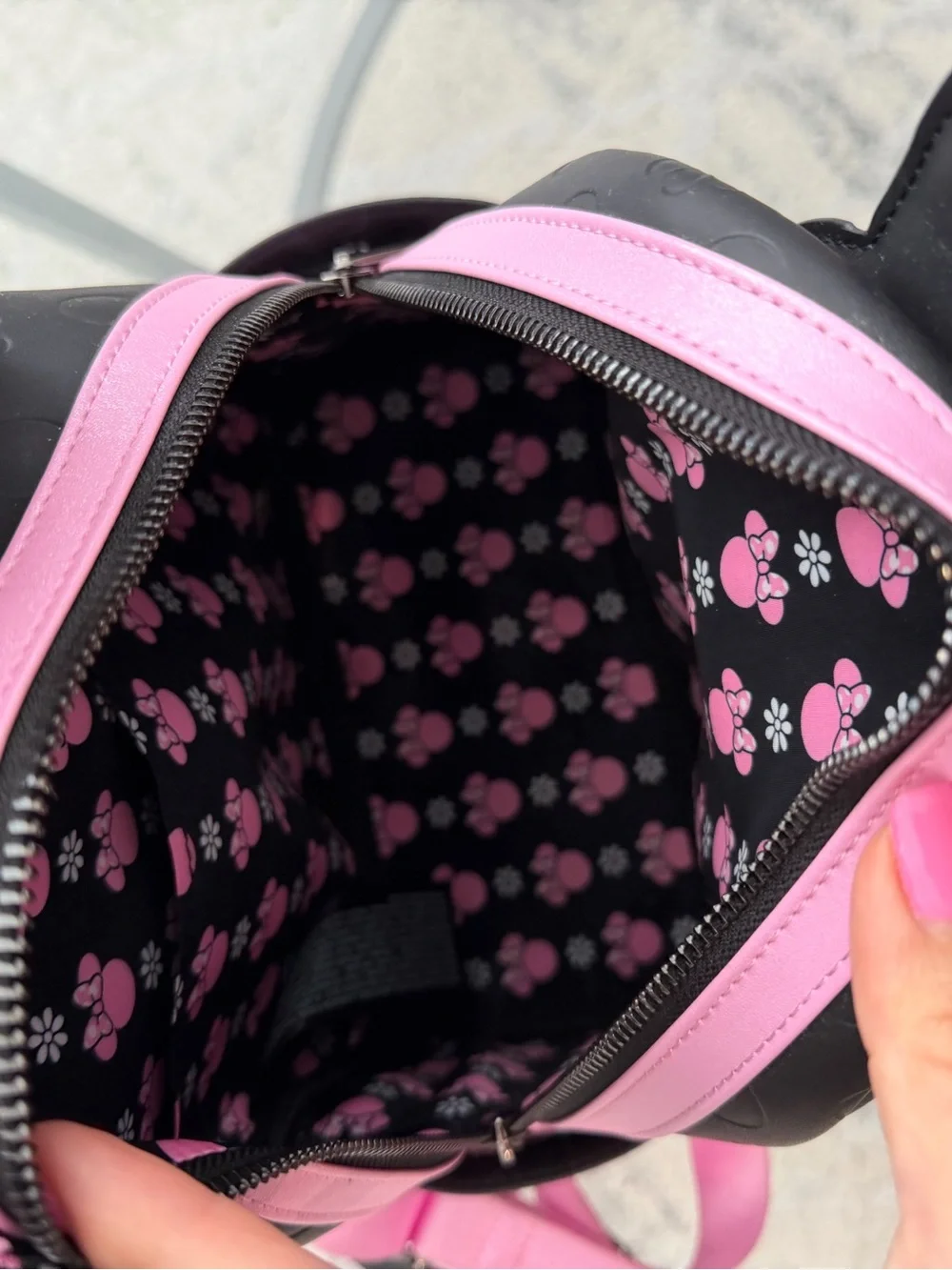 Disney Pink and Black Minnie Mouse Polka Dot Bow Mini Backpack